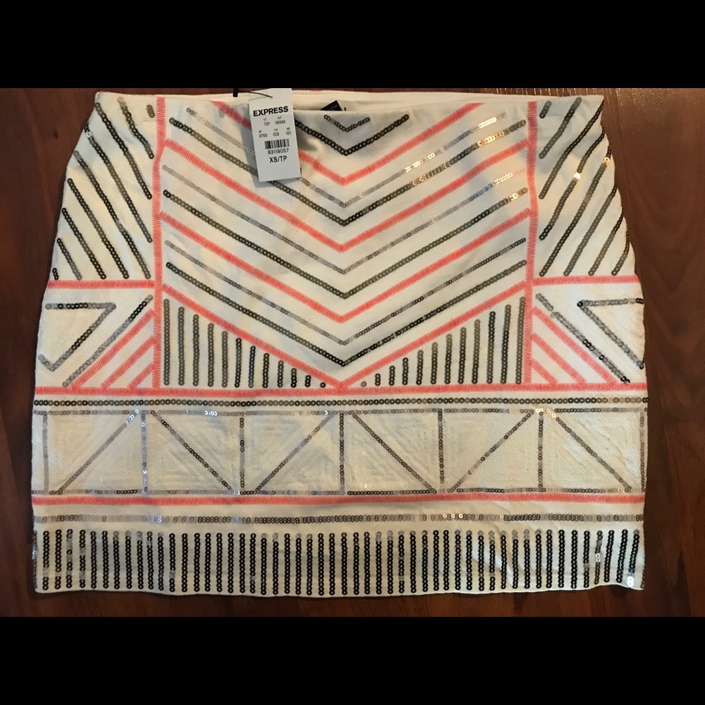 New (with tags) Express white sequin mini skirt